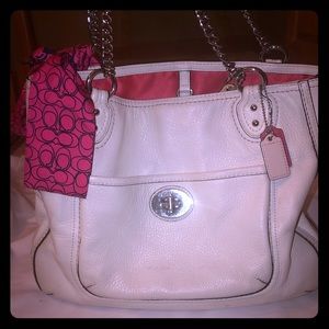 White Coach shoulder bag with scarf